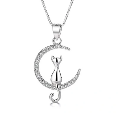 Immagine di Belons Collana da donna con ciondolo a forma di gatto, in argento Sterling 925, Zirconia cubica, per ragazze e bambine, Pietra, cubica