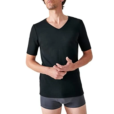 Immagine di Damart T Shirt col V Manches Courtes Maille Classique The Alto Termico, Nero (Noir), L Uomo
