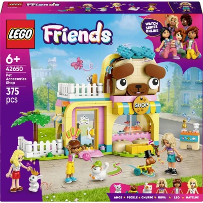 Immagine di LEGO Friends Pet Shop, Giochi per le Abilità Sociali e la Cura degli Animali Bambine da 6 Anni, Negozio Giocattolo Costruire Toeletta di Cane, Gatto Coniglietto con Accessori 42650