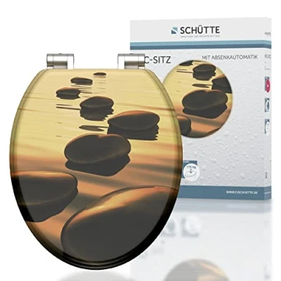 Immagine di SCHÜTTE sedile WC con anima in legno SEA STONE, abbassamento automatico, adatto per molti commercio, carico massimo 150 kg, motivo su occhiali e coperchio 80127