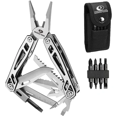 Immagine di Mossy Oak Pinza Multiuso, 21 in 1 Multitool Acciaio Inossidabile con Borsa Portatile, Pinze Pieghevole, Multiutensile Autobloccante per Esterno, Sopravvivenza, Campeggio, Emergenza