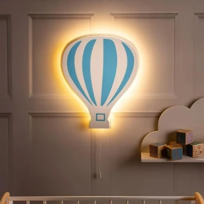 Immagine di Marco Paul Blu &amp; Bianco Mongolfiera Luce Notturna In Legno Montaggio A Parete Nursery Illuminazione Bambino Bambini Camera Da Lampada Letto Decorazione Comodino