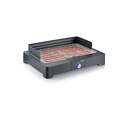 Immagine di SEVERIN PG 8565 Barbecue elettrico 2200 W in acciaio inox regolabile fino a 250, Grill per interni ed esterni con LED, Griglia da tavolo o balcone, fumo e odori ridotti, Nero