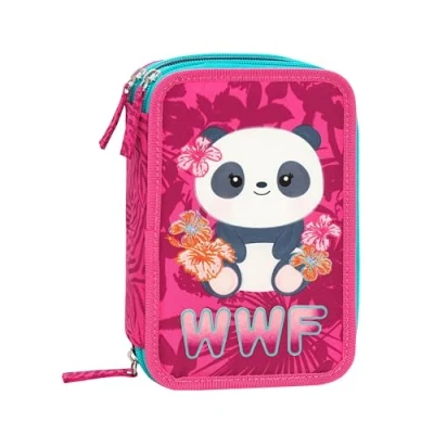 Immagine di WWF Astuccio Scuola Ufficiale WWF, 3 Scomparti Bambino e Bambina con Set Cancelleria, Penna Cancellabile Blu Frixion Pratica Chiusura a Zip, 20x13Hx7 cm, Rosa