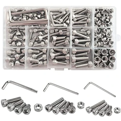 Immagine di WeqeYent 267 pezzi M6 M5 M4 Bulloni e Dadi Rondelle Acciaio Inossidabile 304 Set Viti Esagonali Assortimento a Brugola con chiavi