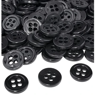Immagine di AERZETIX C56504 Set di 100 bottoni per cucire rotondi Ø11.5x2mm 18L L18 con 4 fori colore nero in plastica apertura 2mm merceria cucito abbigliamento moda maglia decorazione