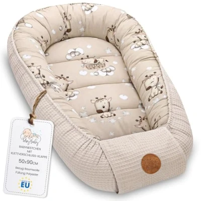 Immagine di Riduttore lettino neonato 90x50 cm nido baby nest antisoffoco culla pod cocoonababy confortevole cotone waffle babynest per neonati Giraffe