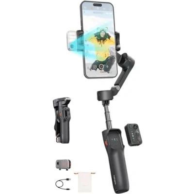 Immagine di hohem stabilizzatore cardanico per smartphone iSteady V3, portatile telefono con Al Tracker, telecomando staccabile, asta di prolunga/treppiede integrata, stabilizzazione a 3 assi,