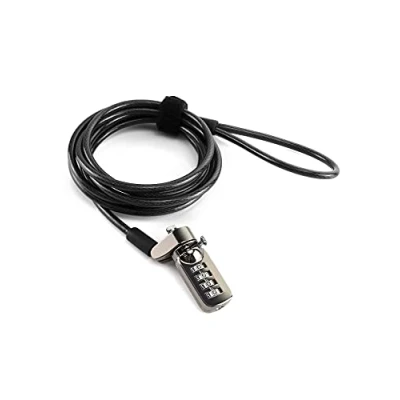 Immagine di QWORK® Lucchetto Universale per Computer Portatile, 1,6 m, con Blocco a Combinazione di Notebook, proiettori, schermi LCD e al Plasma, Colore: Nero Laptop, Apparecchi d