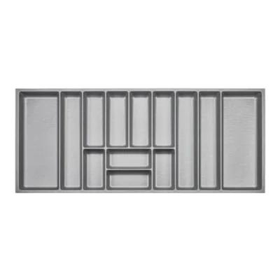 Immagine di ORGA BOX 3 Portaposate profondità: 473 x larghezza: 1091 mm grigio argento con struttura in tela per cassetti da 120 mm, ad esempio nelle cucine Nobilia dall&#039;08.2012.