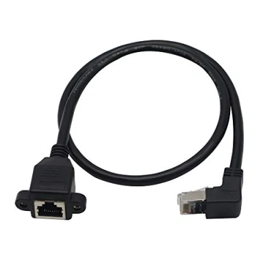 Immagine di cavo di prolunga Ethernet, connettore RJ45 da maschio a femmina, attacco con pannello vite, schermato rete per LAN CAT6/5e/5 (angolato verso l’alto)