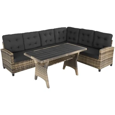 Immagine di TecTake® Salottino in Rattan Catania, Telaio Acciaio, Set Giardino con Tavolino Salotto, 2 Sofà, 1 Sofà Angolare, Comodi Cuscini Idrorepellenti, Resistente ai Raggi UV Naturale