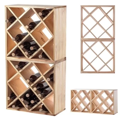 Immagine di KADAX scaffale per vino in legno, 52 x 25,5 104 cm, grande portabottiglie molte bottiglie di vino, rustico, salvaspazio bottiglie, robusto armadietto made EU