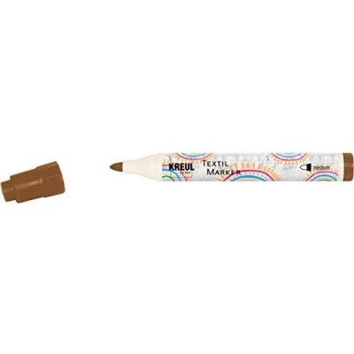 Immagine di Kreul 90764 Marcatore tessile medio, marrone, larghezza linea circa 2 4 mm, penna per tessuti leggeri e tessuti, veloce da lavare dopo il fissaggio