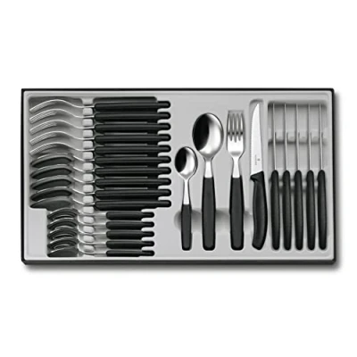 Immagine di Victorinox Swiss Classic, set di posate da 24 pezzi, composto coltelli carne, forchette, cucchiai e cucchiaini, nero