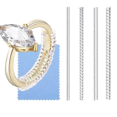 Immagine di QIYILE Regolatore di dimensioni ad anello, 4 pezzi Invisibili Riduttore Anello allentato Trasparente Regolatori Anelli Grandi Misura Quasi Qualsiasi (4 Dimensioni), Plastica