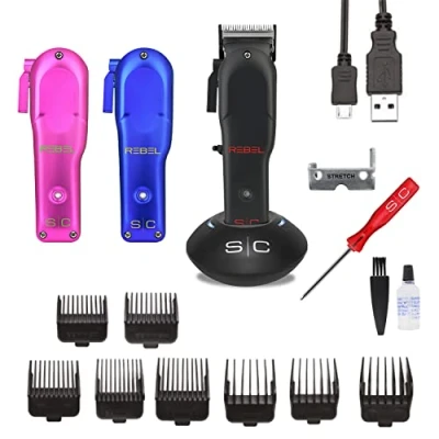 Immagine di Tagliacapelli Uomo Professionale Stylecraft Rebel by Gamma Più, Clipper con Motore Rotativo, 120 Minuti di Autonomia Senza Fili, Lama Regolabile, 8 Pettini, 3 Cover Intercambiabili, Supporto