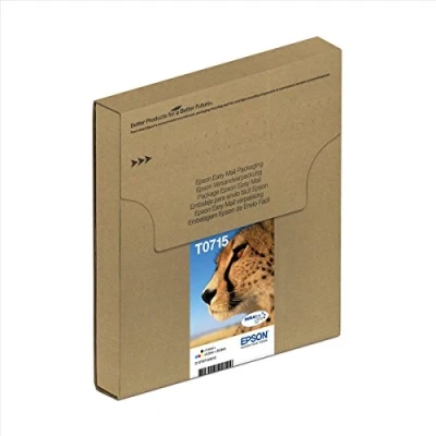 Immagine di Epson Ghepardo Serie T0715 DURABrite Ultra, Cartucce per Stampante a Getto d&#039;Inchiostro, Multipack 4 Colori, Nero, Ciano, Magenta, Giallo, Confezione EasyMail, Stampe Affidabili Casa Ufficio, Standard