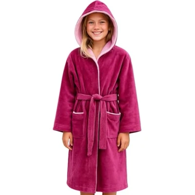 Immagine di Morgenstern Accappatoio Cotone Bambini e Ragazzi con Cappuccio Fucsia Rosa Taglia 134 140 cm, 9 10 Anni