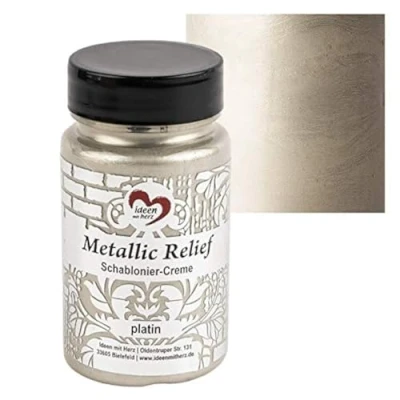 Immagine di Ideen mit Herz Crema per stencil in rilievo, pasta strutturale fine, colore stencil, 90 ml, a base d&#039;acqua (platino)