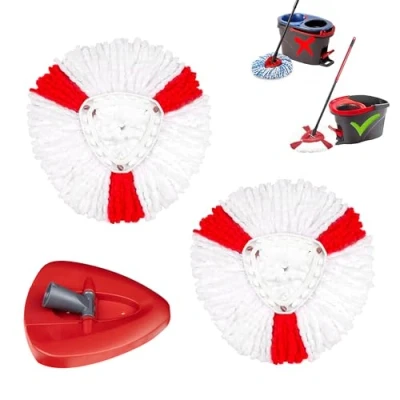 Immagine di Testine di Ricambio per Mop, Ricarica Mocio in Microfibra Vileda&amp;O Cedar Easywring, accessori mop (2 Teste e 1 Base)