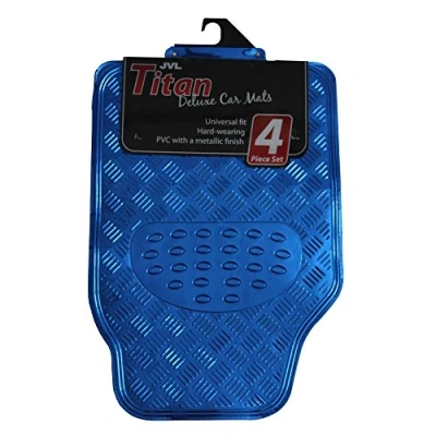 Immagine di JVL 01 693 Titan Tappetini Auto Design Metallico con Lato Inferiore in Gomma, Blu, Set di 4