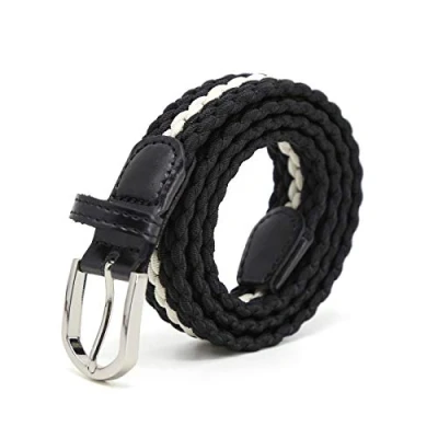 Immagine di AnJuHoPa Cintura Elastica Per Bambini Ragazze Ragazzi, in Gomma Multicolore da Donna Larga 2,5 cm e Lunga 80 Con Anello Metallico Bianco Nero