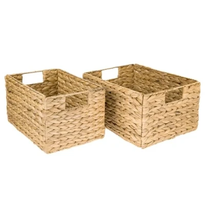 Immagine di HMF Cesto portaoggetti pieghevole intrecciato in giacinto d&#039;acqua, set da 2 pezzi, misura M + L