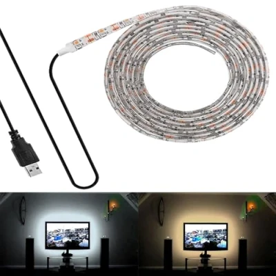 Immagine di FOLGEMIR Retroilluminazione TV LED, 2 metro 120 LEDs Bianca Caldo, Striscia luminosa Adatto per HDTV e PC a schermo piatto, Flessibile, Impermeabile IP65