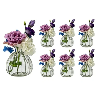 Immagine di casavetro, 6 o 12 piccoli vasi da fiori, decorazione tavolo per matrimonio, feste, set di bottiglie vetro trasparente, Vetro, bianco, Stück Prime