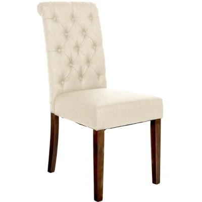 Immagine di CLP Sedia Da Cucina Lisburn Design Chesterfield I Fodera Imbottita E Trapuntata In Velluto O Tessuto Schienale Alto, Colore:crema, Materiale:Stoffa
