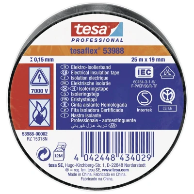 Immagine di tesa tesaflex IEC 53988 00002 00 Nastro isolante Nero (L x L) 25 m 19 mm 1 pz.