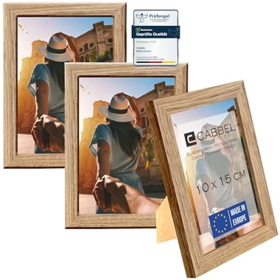 Immagine di CABBEL set di 3 cornici 13x18 in legno MDF con vetro acrilico infrangibile Rovere