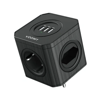 Immagine di VOOMY Presa Multipla Cubo, Multipresa con USB, Prese Elettriche 3 USB e 4 Prese, 4000W Adattatore Spina Cubo Protezione da Sovratensione Cortocircuito, Nero
