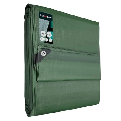 Immagine di KOTARBAU® Telone pvc protettivo in tessuto 10 x 12 m verde 120 g/m2 teloni con occhielli rinforzati telo per coprire legna impermeabile occhiellato usati