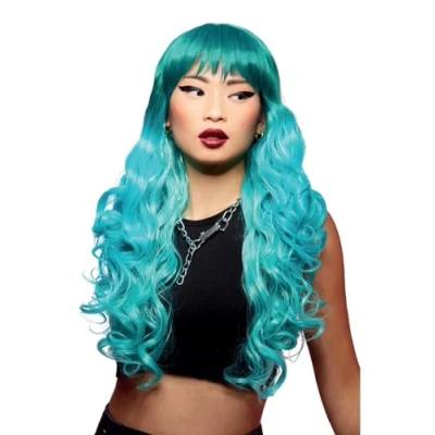 Immagine di Smiffys Parrucca Manic Panic® Mermaid™ Ombre Siren™, capelli lunghi con frangetta e punte arricciate, stilizzabile a caldo