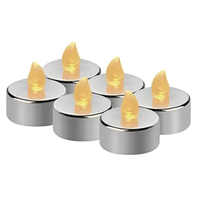 Immagine di EMOS 6 lumini a LED color argento, candele senza fiamma effetto tremolante, decorazione per Natale, albero di tutti i santi, IP20 interni, con batteria, bianco caldo DCCV12