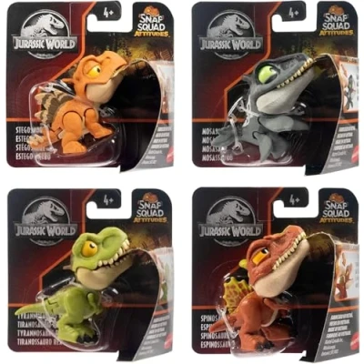 Immagine di Jurassic World Snap Squad Attitudes Set di 4 statuine Spinosaurus, Mosasaurus, Tyrannosaurus Rex, Stegosaurus