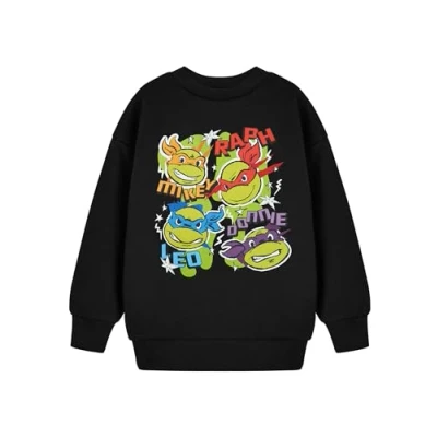 Immagine di TEENAGE MUTANT Ninja Turtles Felpa con Cappuccio Nera per Ragazzi Grafica TMNT Abbigliamento Bambini Maglione di Leonardo, Donatello, Michelangelo e Raffaello