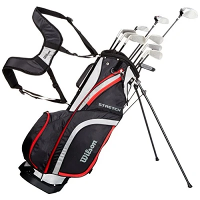 Immagine di Wilson Set, Amazon Exclusive, completo per principianti, 10 mazze da golf con sacca, Uomini (mano destra), Stretch XL, Nero/Grigio/Rosso, WGG157551