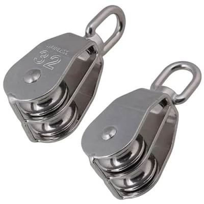 Immagine di Cokritsm 2Pack Doppia Puleggia Carrucola, M32 Carrucola In Acciaio Inossidabile Per Funi Filo Sospeso Cavo Di Carico 250Kg