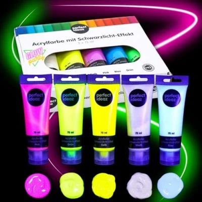 Immagine di perfect ideaz 5 x 75 ml di colore acrilico nero luce, alta percentuale pigmenti luminosi