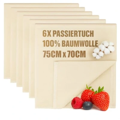 Immagine di COM FOUR® 6x Lino panettiere, tela formaggio, panno filtrare, 100% cotone Panni intrecciati per la preparazione dell&#039;impasto Riutilizzabili, resistenti presenza di elevata Cottura del pane