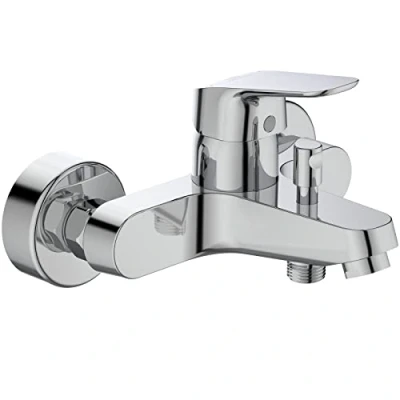 Immagine di Ideal Standard B1721AA Rubinetto CERAFLEX Miscelatore monocomando per Bagno da Parete con attacchi a S e Leva in Metallo Cromato, Cartuccia Click EN 817, AP, DN15, sporgenza 118 127 mm, Cromo