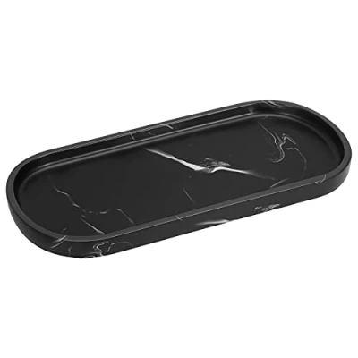 Immagine di Luxspire Vassoio in Resina, Ovale Portaoggetti per Bagno Organizzatore Tessuti Candele Sapone Shampoo Profumi Asciugamano Pianta, ECC, Inchiostro