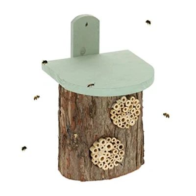 Immagine di Relaxdays Casetta per Insetti, Api e Vespe, da Appendere in Giardino Balcone, Corteccia, 26,5x17x19cm, Naturale/Verde