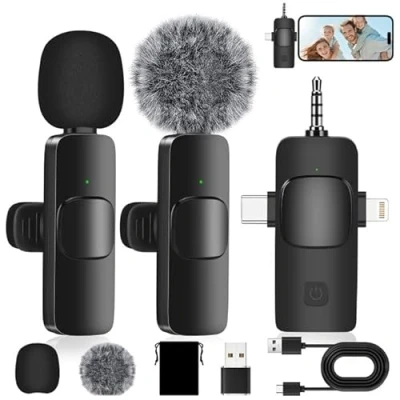 Immagine di Farerkass 4 in 1 Microfono Lavalier Wireless per iPhone/Android/Laptop/PC, Microfoni Con Parabrezza Feltro e Spugna, Plug Play Mini Youtube/TikTok/Facebook/Vlog/Live Steam