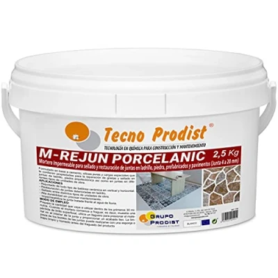 Immagine di M REJUN PORCELANIC di Tecno Prodist (2,5 Kg, Bianco) Malta Impermeabilizzante per stuccatura piastrelle e pavimenti. Stucco mattonelle ceramiche, mattoni, pietra, ecc. (fughe da 4 a 20 mm)