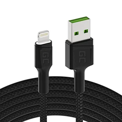 Immagine di Green Cell Cavo USB a Lightning 1.2m con illuminazione LED di ricarica nero Apple iPhone 14 13 12 11 SE Pro Max X XR XS 8 7 Plus 6 6S 5 5C 5S iPad Air/Pro/Mini iPod