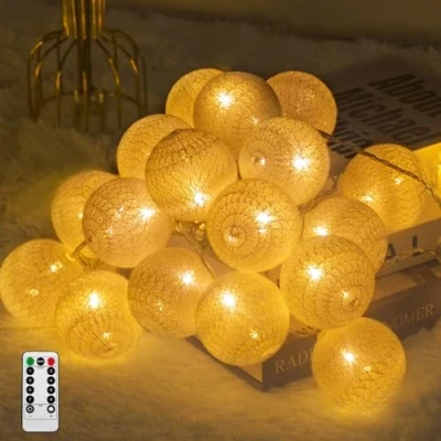 Immagine di Ciskotu Ghirlanda Luminosa Cameretta 20 LED Catena Interno con USB, Telecomando e Timer, per Decorazione Della Luce Notturna Interna, Come Natale, Matrimonio, Festa, Stanza, Tenda (Bianco)